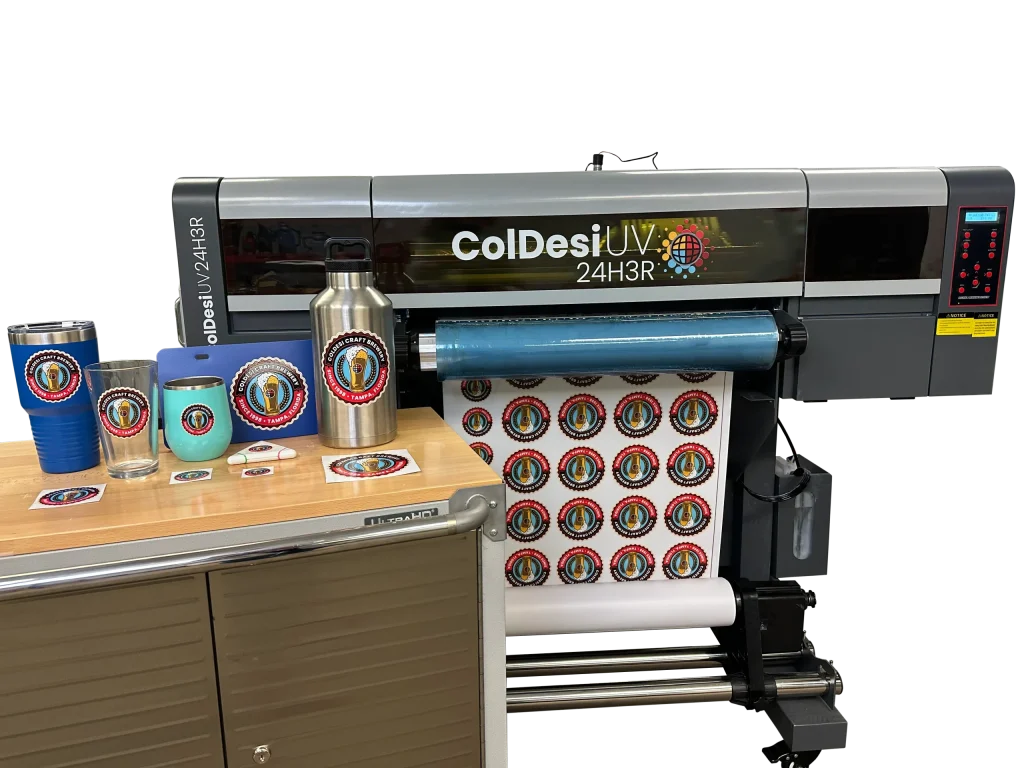 UV24H3R UV printer with printed samples