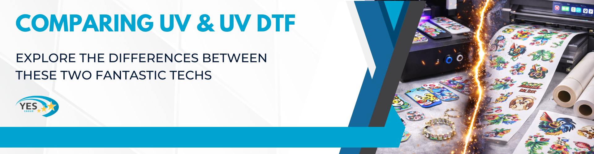 Comparing UV & UV DTF - Explore the differences between these 2 fantastic techs, next to a split image showing items made via both methods