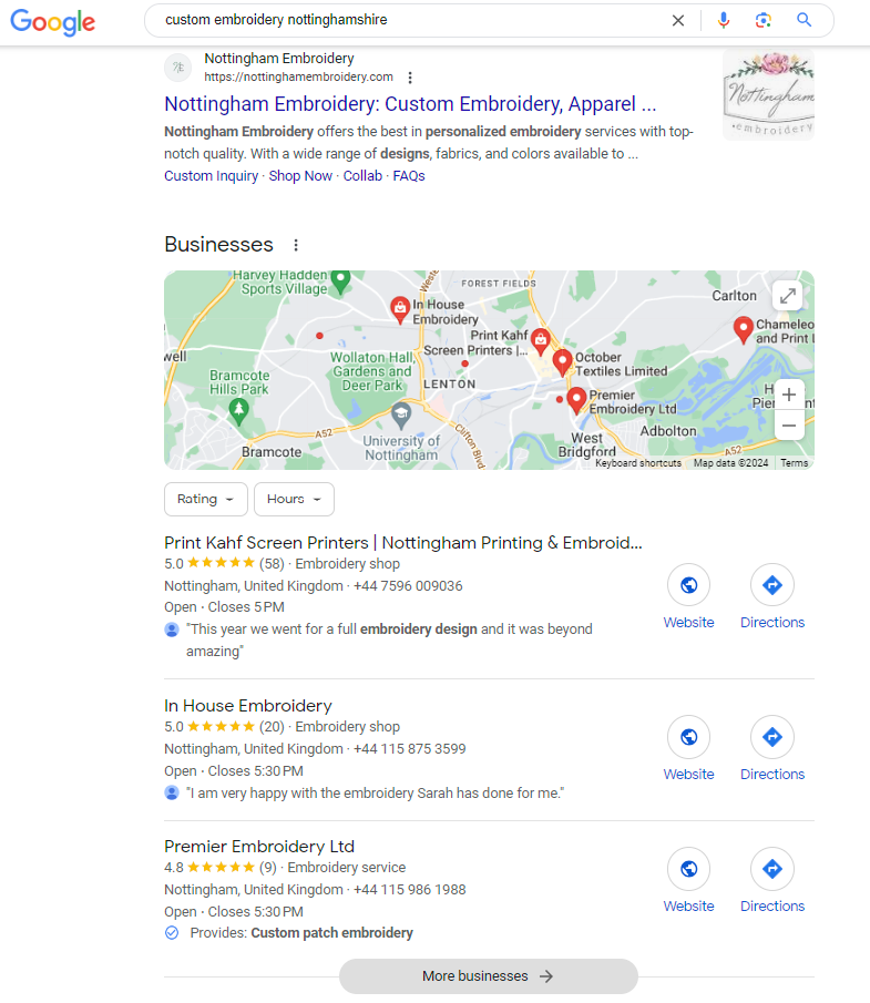 local embroidery business marketing with google business