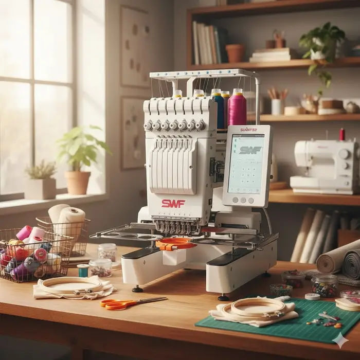 SWF Sunny embroidery machine lifestyle shot in use