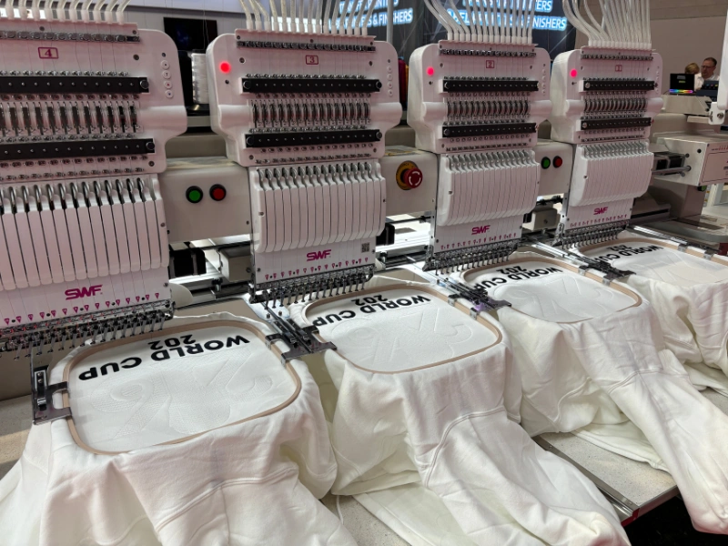 Multi-head embroidery machines in production